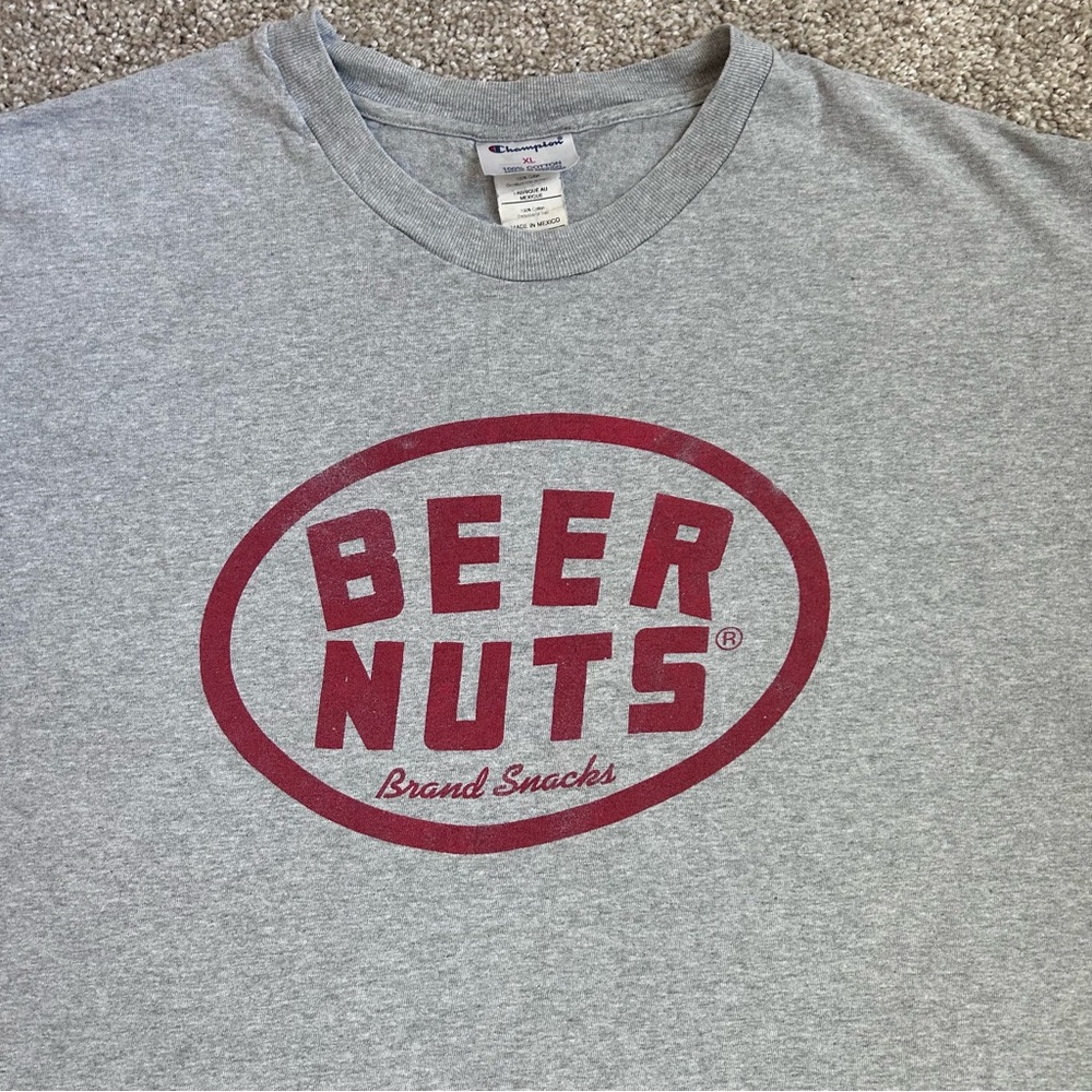 Vintage USA Champion Beer Nuts Brand Snacks Graphic T-Shirt XL Gray 90s Y2K - Picture 2 of 9